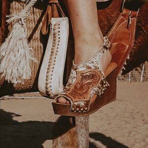 Brown and Cream Wedge Sandals
